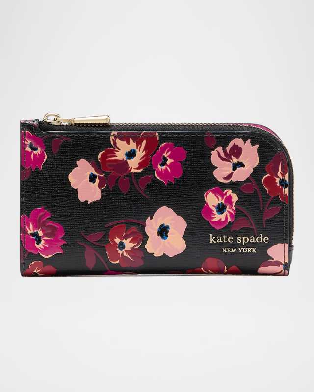devin small fall poppies printed leather bifold wallet